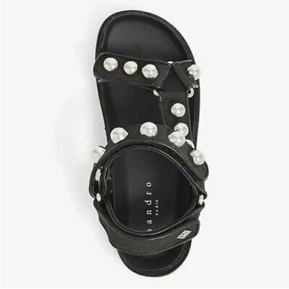 SANDRO Paris Lexy studded grosgrain woven black chunky sandals Size 38